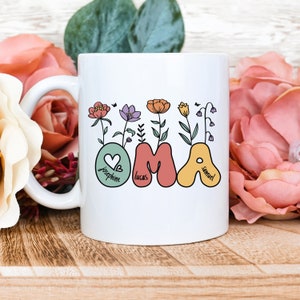 Personalized Oma Mug, Oma Mug with Grandchildren&#39;s Names, Floral Oma Mug, Mother&#39;s Day Gift for Oma, Oma Mug, Oma Gifts, Oma Mug with Names