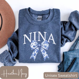 Nina Floral Ribbon Sweatshirt, Nina Long Sleeve Tee, Toile De Jouy Shirt, Feminine Nina Shirts, Coquette Nina, Nina Bow Shirt, Nina Ribbon