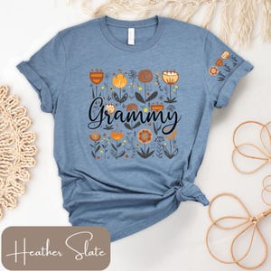 Personalized Grammy Shirt, Sleeve Writing with Kids Names, Boho Style Grammy Shirt with Wildflowers, Grammy Gifts, Grammy Flower Shirt