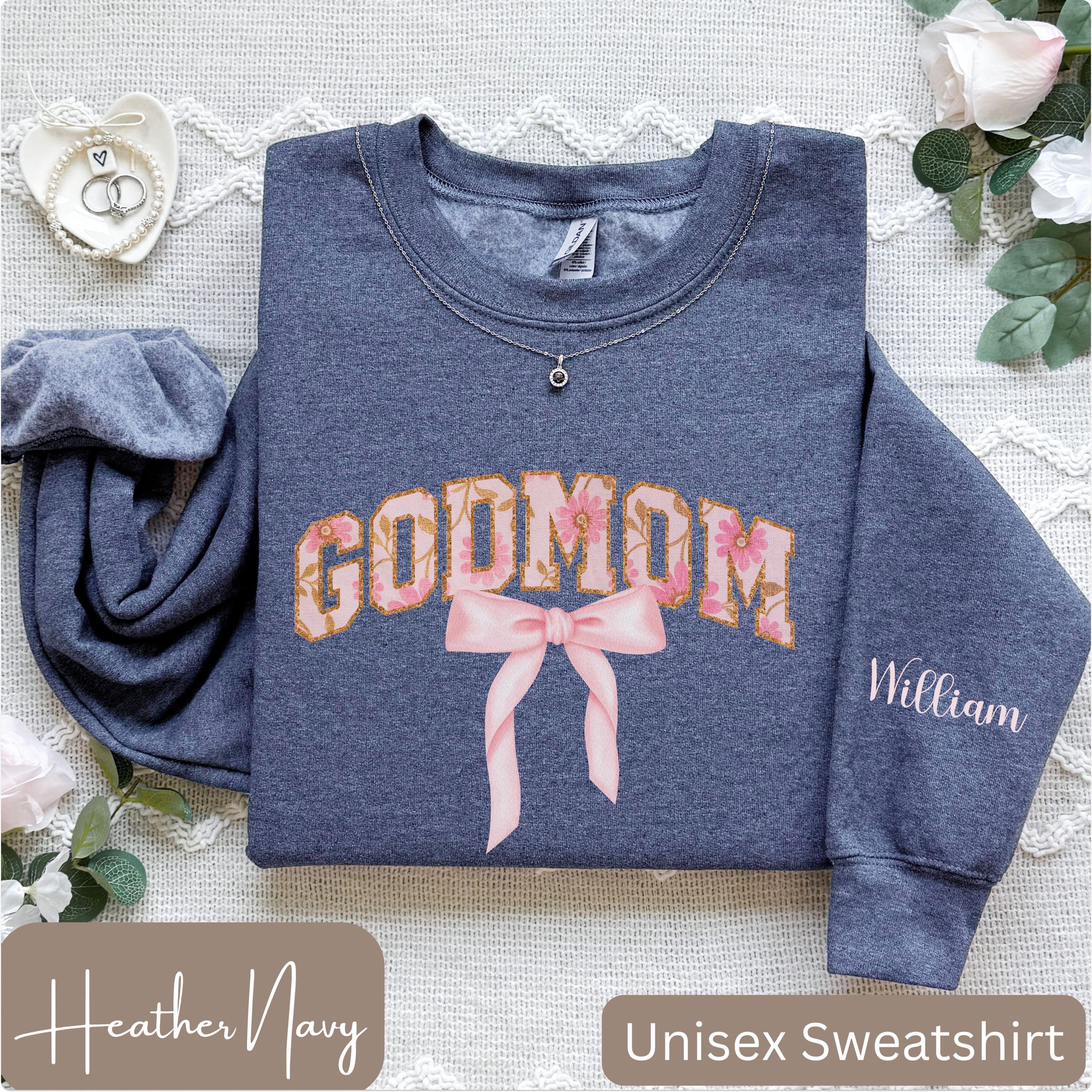 Personalized Godmom Sweatshirt or T-Shirt, Long Sleeve Tee, Godmom Shirt with Kids' Names, Coquette Bow Godmom, Floral Godmom, Godmom Ribbon