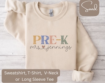 Personalized PreK Teacher Shirt, V-Neck Art Teacher Shirt, Custom PreK Teacher Sweatshirt, Gift for Pre-K Teacher, Pre-K Teacher Sweatshirt