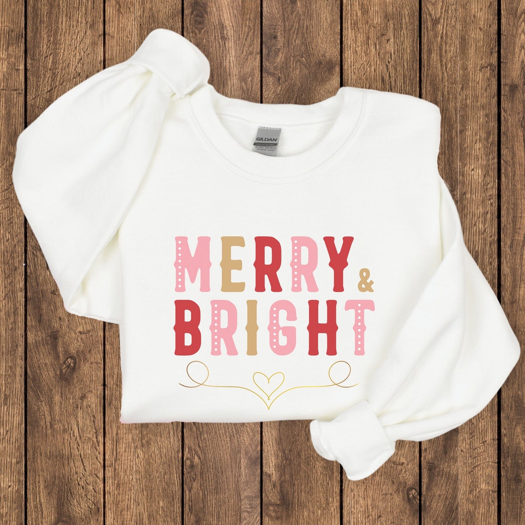 Pink Christmas Shirt, Pink Merry and Bright, Festive Holiday Sweatshirt