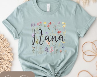 Nana Wildflower T-shirt, bloemen Nana-shirt, Nana T-shirt, Nana-shirt met bloemen, cadeau voor oma, mooi oma-shirt, gepersonaliseerd oma cadeau