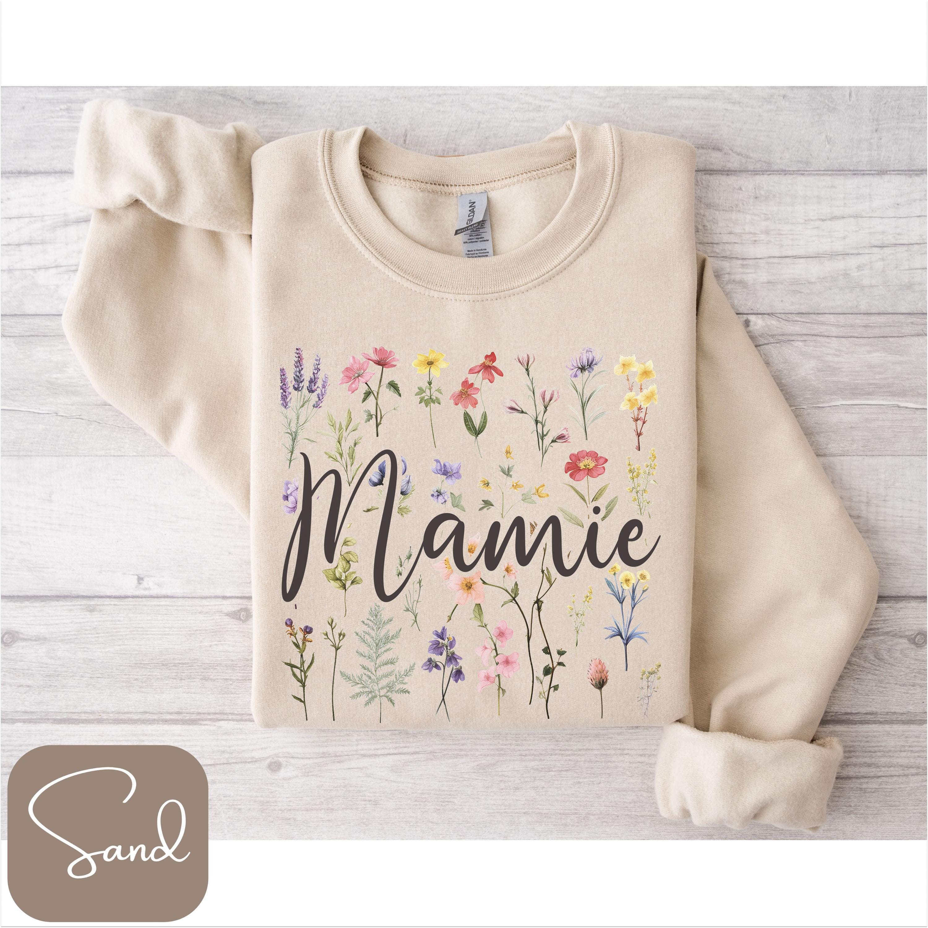 Custom Mamie Sweatshirt, Long Sleeve Tee, Wildflower Mamie Shirt, Add Grandkids Names, Boho Cottagecore Gift, Mamie Floral Garden Shirt