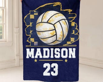 Personalized Volleyball Blanket, Custom Team Blanket with Player Name & Number, Game Day Blanket, Volleyball Fan Gift, Sports Fleece Throw
