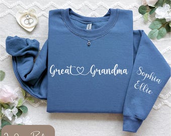Great Grandma Shirt with Kids Names on Sleeve, Great Grandma Sweatshirt, Great Grandma Long Sleeve Tee, Personalized Great Grandma Gift