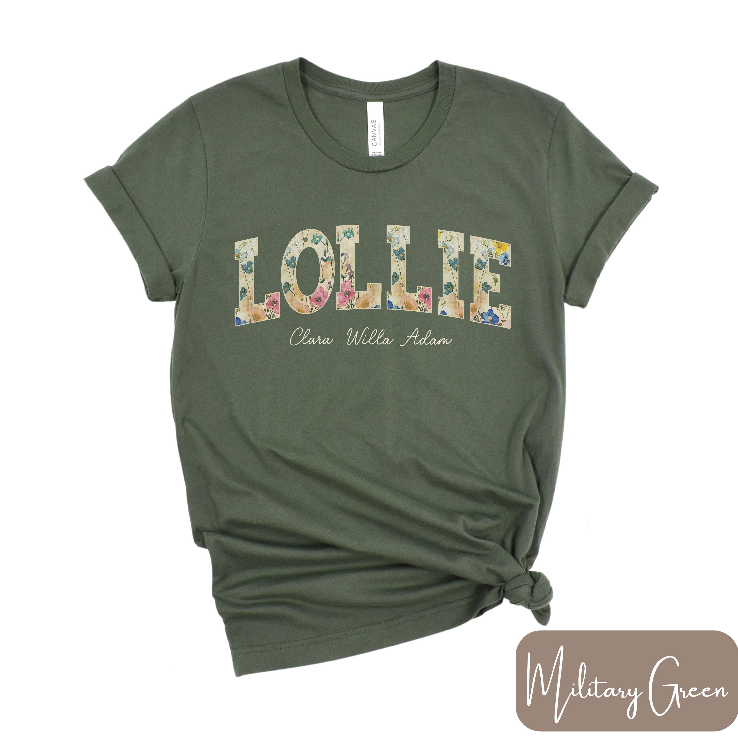 Lollie T-shirt With Grandkids Name Tee, Wildflower Lollie Shirt