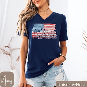 V-Neck 4th of July T-Shirt, Wildflower USA Shirt, Patriotic VNeck, Vintage American Shirt, Floral 4th of July, Independence Day VNeck Tee