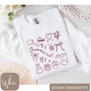 Custom Gamma Est. Shirt, Gamma Est. 2025, Custom Year, Personalized Gamma Shirt, Pink Coquette Bow Ribbon Doodle Design, Long Sleeve Tee
