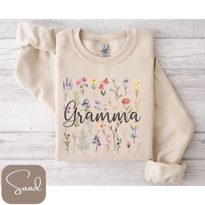Custom Gramma Sweatshirt, Long Sleeve Tee, Wildflower Gramma Shirt, Add Grandkids Names, Boho Cottagecore Gift, Gramma Floral Garden Shirt