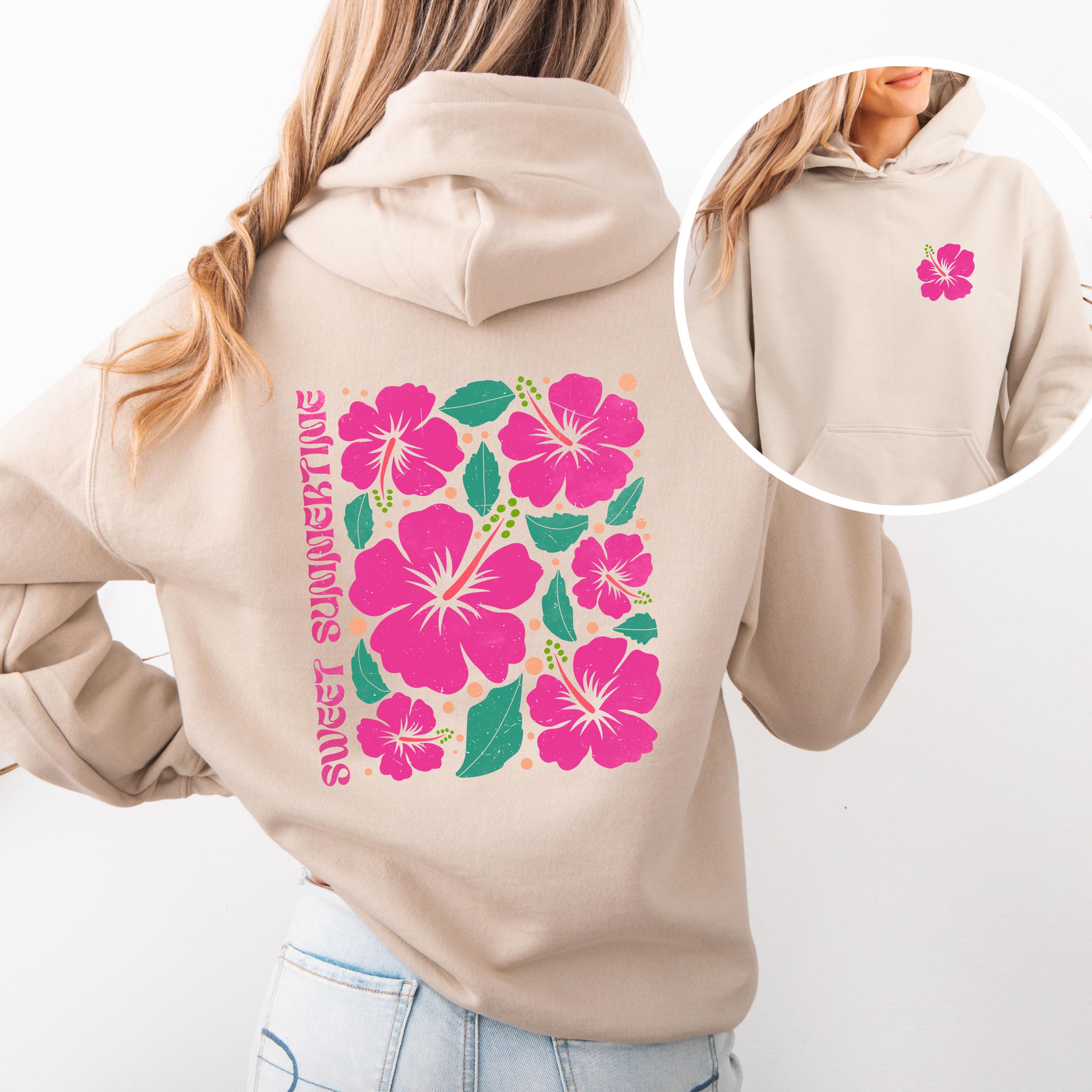 Beach Hoodie, Pink Hibiscus Flower Hoodie, Ocean Beach