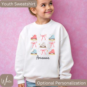 Girls Ice Skating Sweatshirt or Hooded Sweater, Cute Figure Skating Shirt for Girls, Kids Figure Skating Gifts, Coquette Bow Ice Skate Top image 2