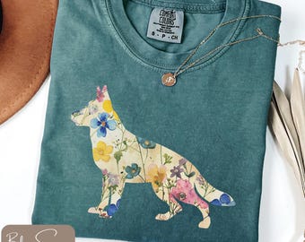 T-shirt Comfort Colors® Berger Allemand, T-shirt Berger Allemand à fleurs, Cadeau pour amoureux des bergers allemands, T-shirt Maman Berger Allemand, Sweat-shirt Berger Allemand
