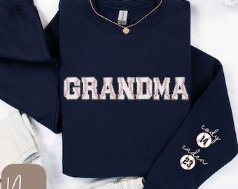 Baseball Grandma Sweatshirt, Baseball Grandma Shirt, Custom Baseball Grandma Shirt with Kids Names, Numbers, Cozy Baseball Shirt for Grandma