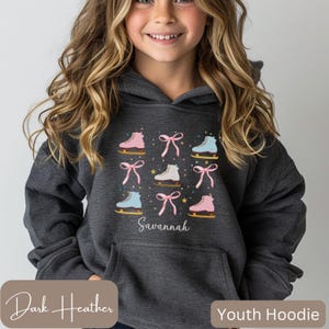 Girls Ice Skating Sweatshirt or Hooded Sweater, Cute Figure Skating Shirt for Girls, Kids Figure Skating Gifts, Coquette Bow Ice Skate Top image 4