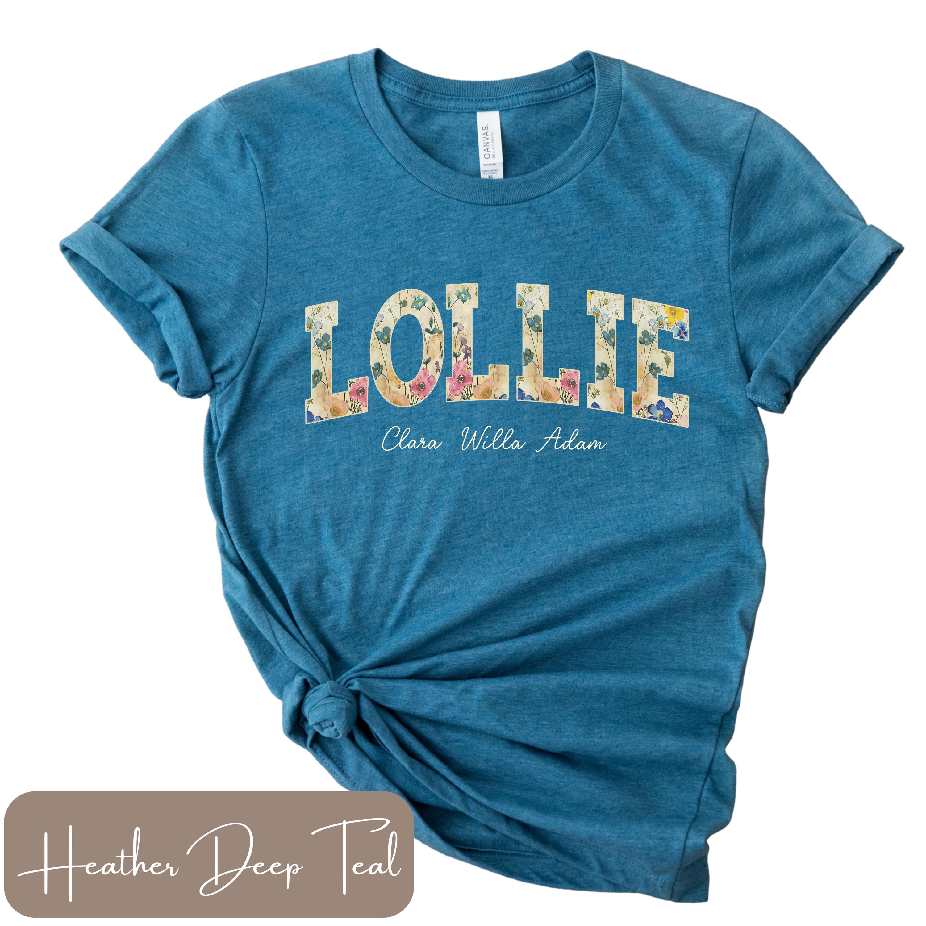 Lollie T-shirt With Grandkids Name Tee, Wildflower Lollie Shirt