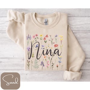 Nina Sweatshirt, Nina T-Shirt, Nina Long Sleeve Tee, Nina Shirt with Flowers, Wildflower Nina, Pretty Nina Shirt, Nina Shirt, Nina Gifts