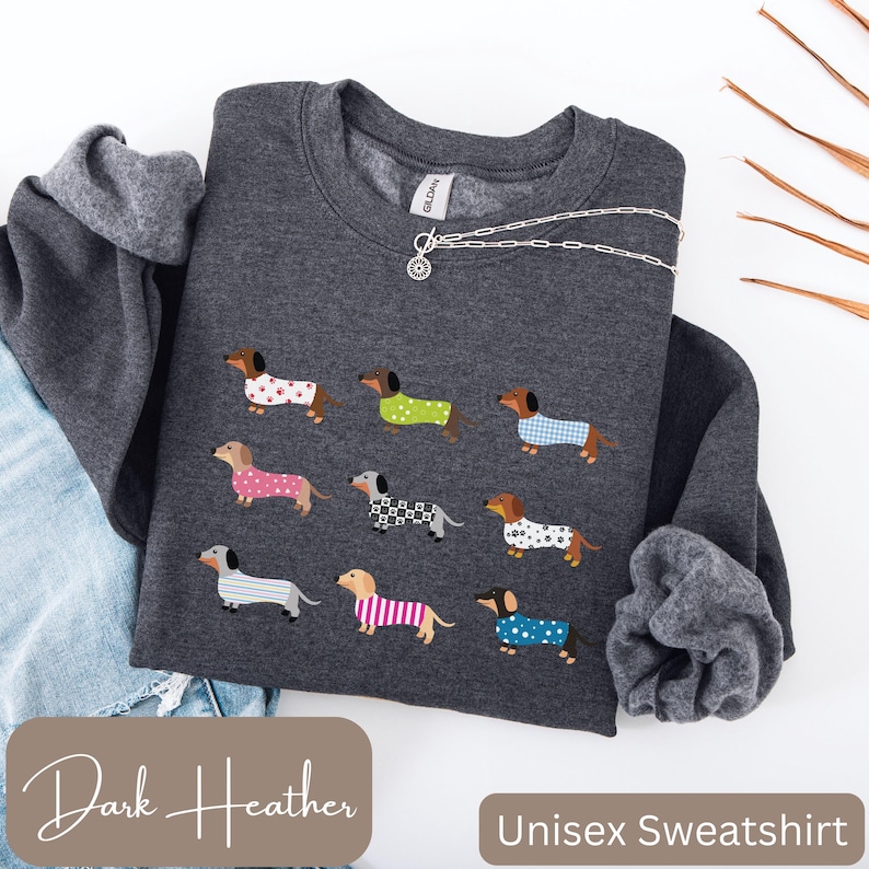 Dachshunds in a Row Shirt, Cute Dachshund Lover Gift, Dachshund T-shirt, Long Sleeve Tee or Sweatshirt, Youth Sizes, Girls Dachshund Shirt image 4