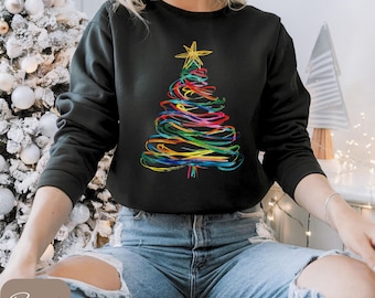 Rainbow Christmas Tree Shirt, Colorful Holiday Sweatshirt, Bright Xmas Long Sleeve Tee, Pride Christmas Shirt, Fun Inclusive Holiday Top