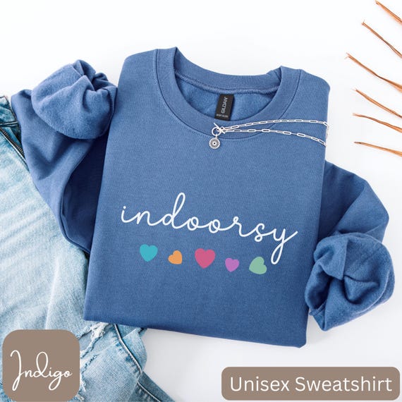 Indoorsy Sweatshirt, Indoorsy Sweater, Cozy Fall Sweatshirt, Pastel Heart Sweater, Homebody Gifts, Introvert Gifts, Cute Indoorsy Sweatshirt