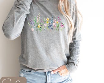 Long Sleeve Tee Floral, Watercolor Flowers Long Sleeve T-shirt