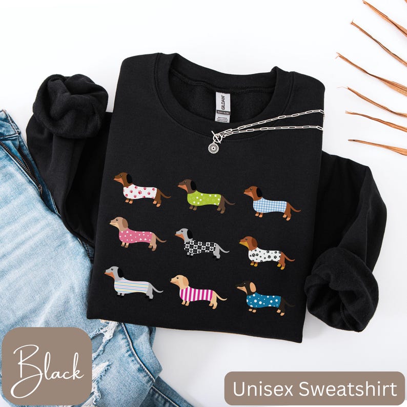 Dachshunds in a Row Shirt, Cute Dachshund Lover Gift, Dachshund T-shirt, Long Sleeve Tee or Sweatshirt, Youth Sizes, Girls Dachshund Shirt image 9