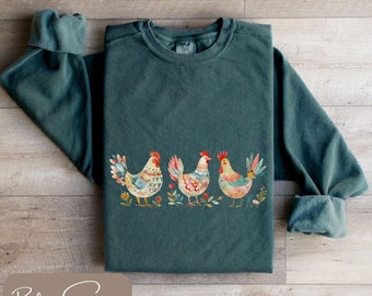 Komfort Farben Huhn Sweatshirt, Huhn Sweatshirt, Huhn Liebhaber Geschenke, Rosa Huhn Shirt, Komfort Farben Hühner, Huhn Mom Shirt