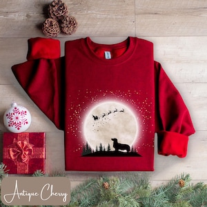 Langharig kerstshirt teckel, aanpasbaar Doxie-shirt, vakantie-T-shirt teckel, T-shirt met lange mouwen of sweater, Doxie-cadeaus