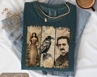 Comfort Colors Edgar Allan Poe Shirt, Raven Nevermore Tee, Vintage Romantic Halloween Shirt, Classic Literature Gift, Poe Raven Sweatshirt