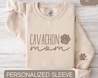 Personalized Cavachon Mom Sweatshirt, Cavachon Sweatshirt, Custom Cavachon Shirt With Sleeve Writing, Cavachon Gifts, Cavachon Owner Gifts