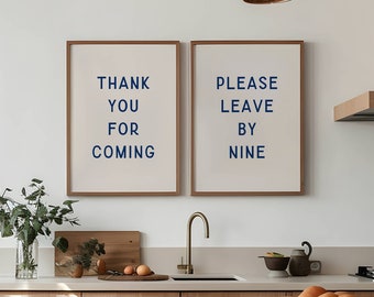 Hospitality Print Bundle, Thanks for Coming Please Leave by Nine, Retro Typography Art Housewarming Gift, Introvert Decor