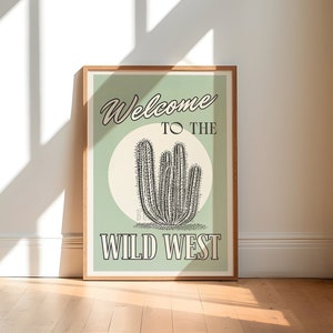 Wild West Poster Vintage Western Wall Art, Cowboy Cute Apartment Decor, Retro Cactus Art Print, Southwestern Art