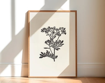 Vintage Floral Illustration, Moody Floral Art Print, Black Flower Art for Gallery Wall Art, Cute Apartment Decor, Dark Academia Art Print