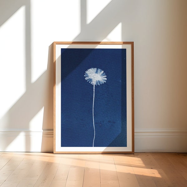 Modern Botanical Art Print Minimalist Boho Wall Art Cyanotype Poster Modern Boho Art Digital Download Print Art for Gallery Wall Floral Art