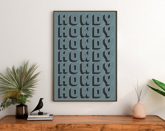 Howdy Schild Kunstdruck, minimalistische westliche Typografie Wandkunst, Retro Southwestern Dekor, Vintage Western Cowgirl niedliches Wohnung Dekor