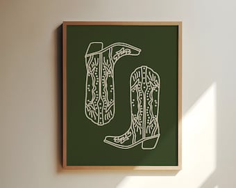 Western Cowboy Boots Print, Southern Wall Art Poster, Vintage Cowboy Poster, Cute Apartment Decor, Girly Western Art