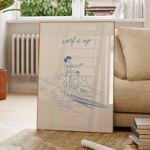 Surfboard Doodle Wall Art, Beach House Decor, Modern Coastal Poster Gallery Wall, Cute Apartment Decor, Surfboard Art Print, Indie Wall Art