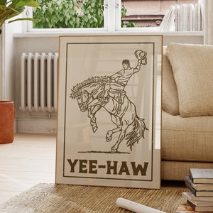 Impresión de Yeehaw, póster de arte de pared sureño, decoración de apartamento con un vaquero del oeste desgastado, decoración del hogar del suroeste, arte de Texas