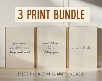Jane Austen Quote Print Bundle Set of 3 Prints, Pride and Prejudice Poster, Cute Apartment Decor, Elizabeth Bennett Mr Darcy Quote