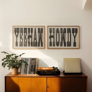 Vintage Yeehaw Howdy Art Print Bundle of 2, Rustic Howdy Poster, Western Wall Art, Cute Apartment Decor, Southwestern Decor