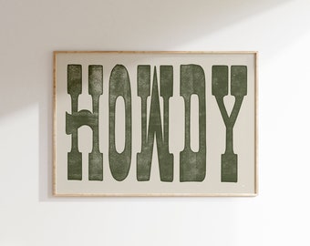 Vintage Howdy Art Print, Rustic Howdy Poster, Western Wall Art, Cute Apartment Decor, Southwestern Decor, Western Home Decor Texas Print