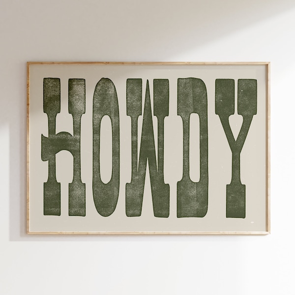 Vintage Howdy Art Print, Rustic Howdy Poster, Western Wall Art, Cute Apartment Decor, Southwestern Decor, Western Home Decor Texas Print