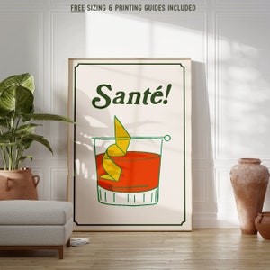 Bar Cart Accessories Cocktail Art Print, Bar Cart Decor, Vintage Cocktail Poster French Saying, Retro Cute Apartment Decor