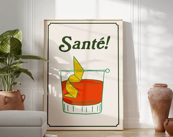 Accessoires de chariot de bar Impression d'art cocktail, décoration de chariot de bar, affiche de cocktail vintage dicton français, décoration d'appartement mignon rétro