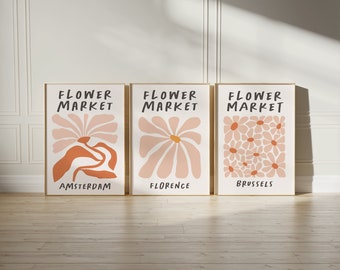 Flower Market Print Set, Abstract Flower Poster 3 Print Bundle, Cute Apartment Decor, Abstract Floral Wall Art Matisse Print