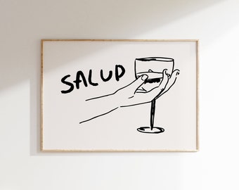 Salud Poster, Bar Cart Accessories, Cocktail Wall Art, Bar Poster Drink Wall Art, Cute Apartment Decor Housewarming Gift, Kitchen Art