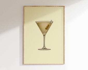Martini Cocktail Poster, Bar Cart Accessories, Trendy Retro Bar Cart Print, Vintage Cocktails Wall Art, Cute Apartment Decor