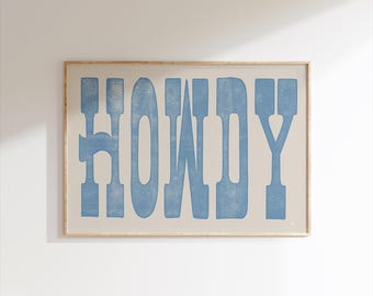 Vintage Howdy Art Print, Rustic Howdy Poster, Western Wall Art, Cute Apartment Decor, Southwestern Decor, Western Home Decor Texas