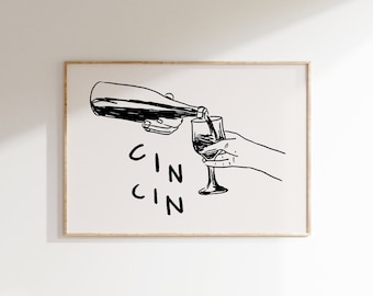 Cin Cin Poster, Bar Cart Accessories, Cocktail Wall Art, Bar Poster Drink Wall Art, Cute Apartment Decor Housewarming Gift, Kitchen Art