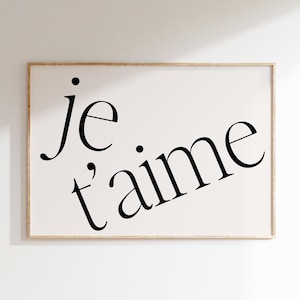 Je t&#39;aime Art Print, Modern Typography French Poster, French Wall Art for Minimalist Home Decor, Elegant French Decor